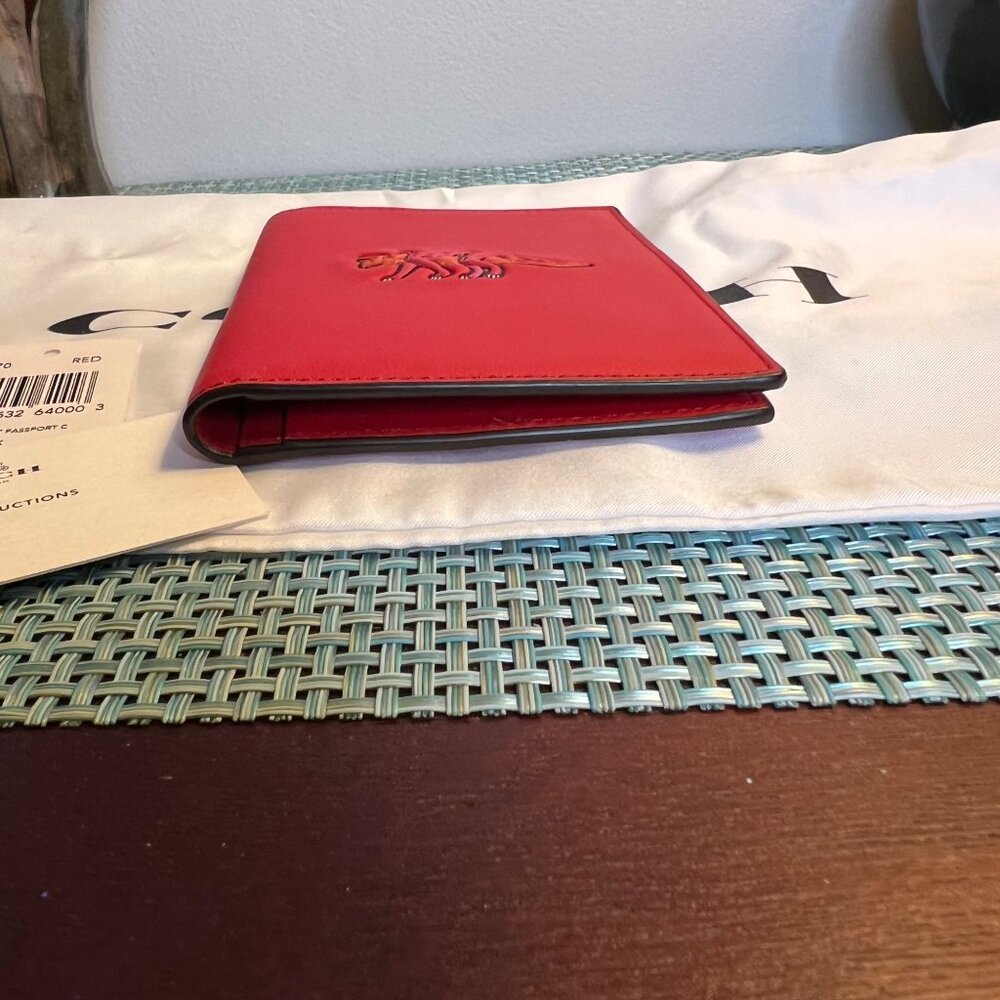 Coach Red Leather Passport Case with Triceratops - Picture 4 of 11
